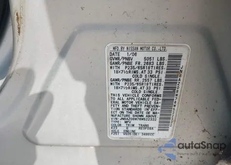 2006 Nissan Murano Sl z USA, uszkodzony, nr VIN JN8AZ08W76W522332